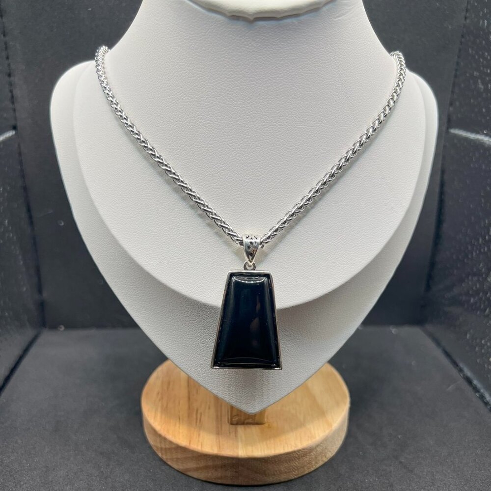 Black Agate Crystal Silver Chain Necklace